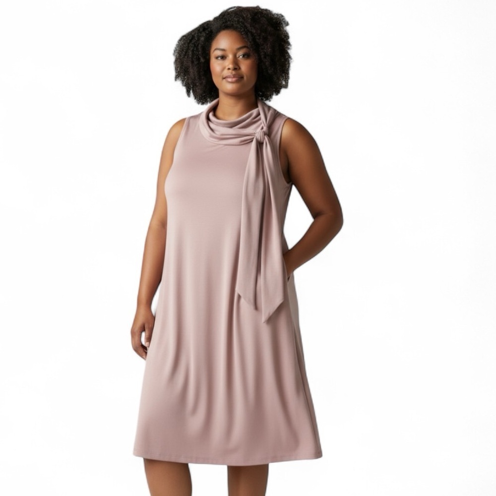 NWT Bobbie Bee Sleeveless Trapeze Dress Size 16 Blush Rose Cowl Neck Short Dress